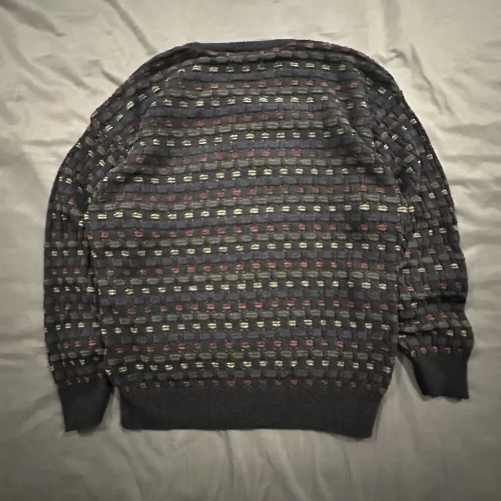 Vintage 90s Saks Fifth Ave Sweater Knit Geometric Texture Grandpa Mens L Navy
